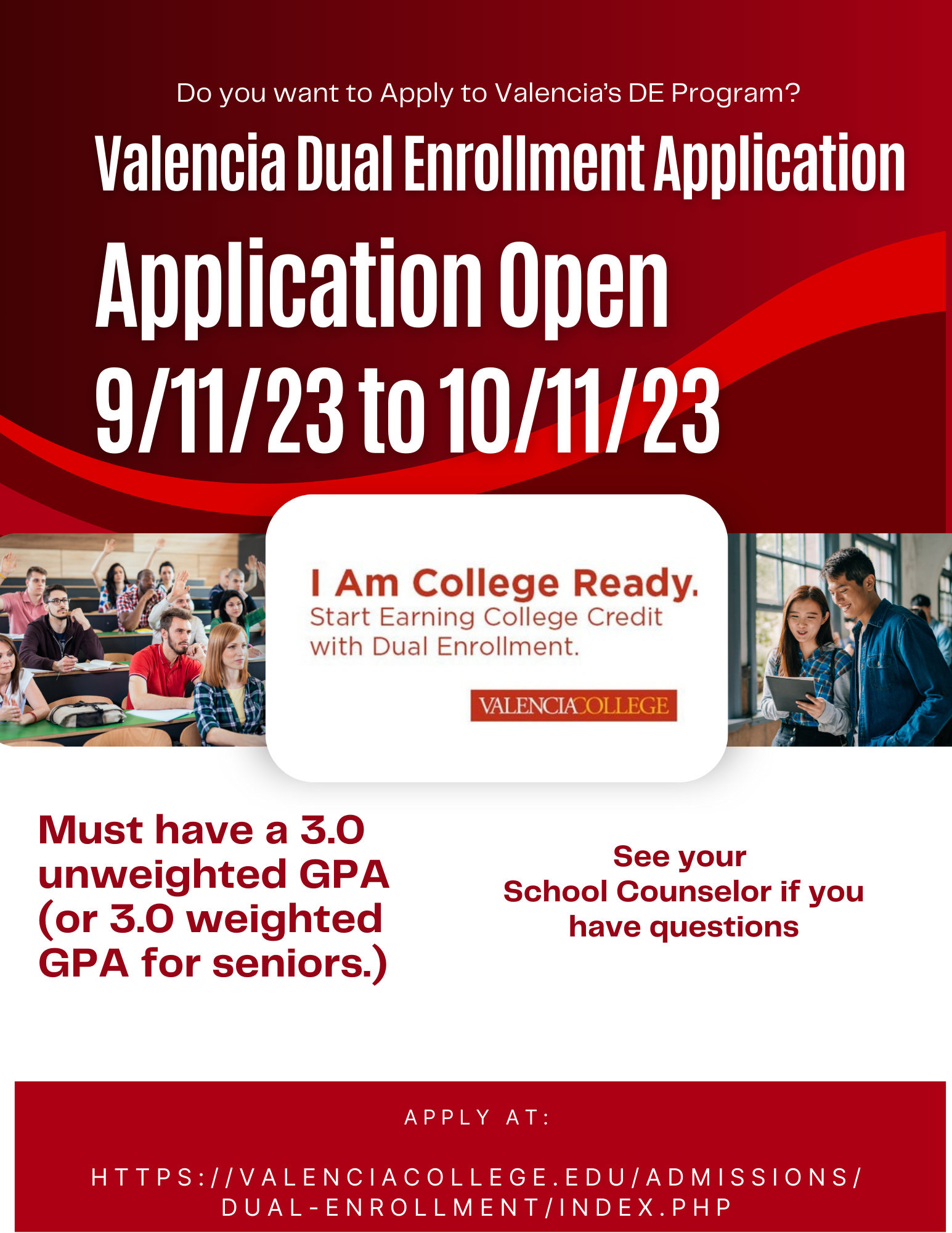 Flyer that says Dual Enrollment Application